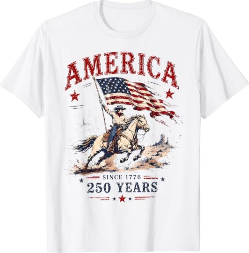250 Years America 1776 2026 Patriotic Cowboy 4th July 250th T-Shirt