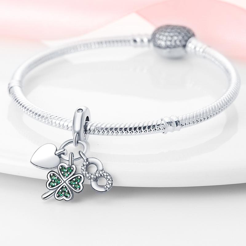 Оригинальные Шармы Медь Счастливый Четырехлистный Клевер Шармы-Цифры Бусины Подходят для Оригинального Браслета 3 мм Женские DIY Ювелирные Изделия Подарок