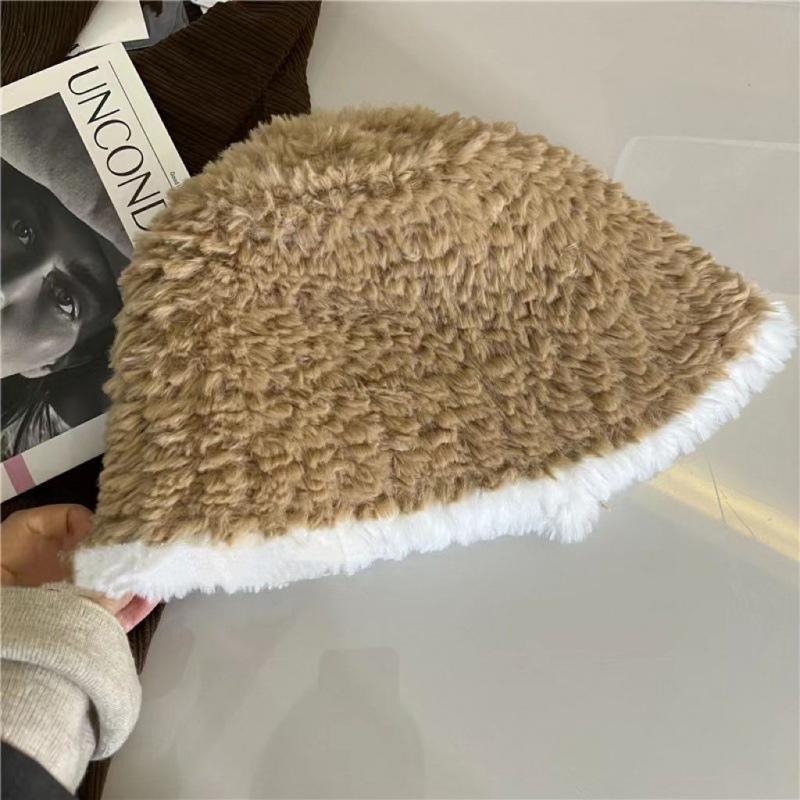 Hat female autumn and winter plain face cover fashion versatile basin hat show face small plush bucket bucket hat male
