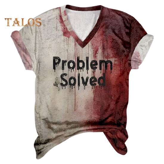 Женская футболка с V-образным вырезом и длинным рукавом, с принтом «кровавые буквы», свободный крой, пуловер на Хэллоуин, топы, праздничная одежда для вечеринок