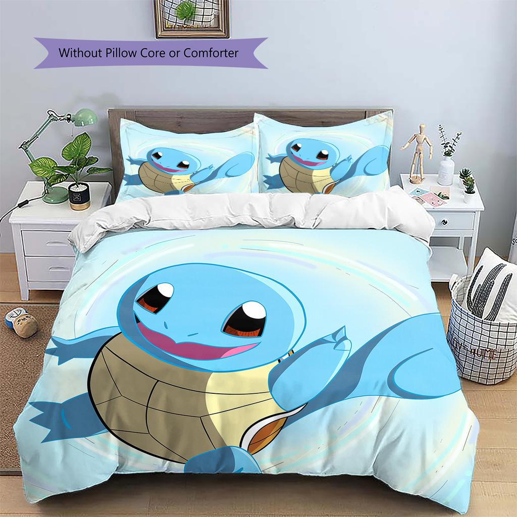 Squirtle Cartoon Pattern Bedding Home Decoration Birthday Gift (1 * duvet cover + 2 * pillowcase, without core)