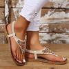 Fashion 2025 Summer New Sandals Women's Flat Toe Water Diamond Herringbone Sandals Large Fashion Shoes for Women Beach Sandals
