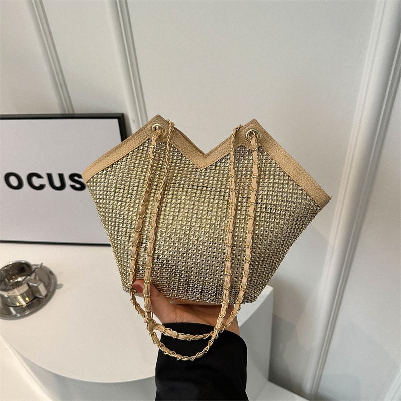 Модная сумка большой вместимости со стразами 2024 весна-лето новая повседневная стильная на плечо тоут