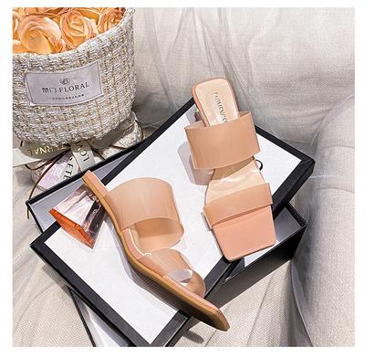 YD-2 [] Квадратный носок стразы прозрачный пвх кристалл толстый каблук шлепанцы женские сандалии уличные сандалии