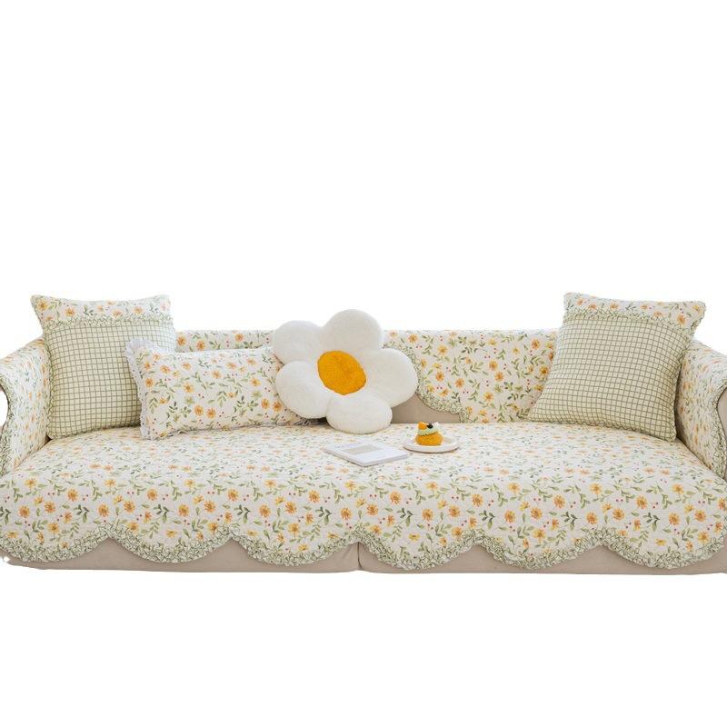 Cotton Quilted Sofa Cushion Cushion Non-Slip Fabric Thickened Pastoral Four Seasons Universal Pure Cotton Leather Sofa Towel Cover