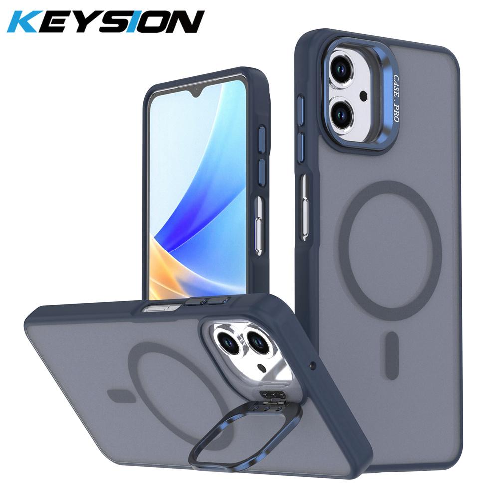 KEYSION Lens Stand Magnetic Phone Case for MagSafe for Samsung A07 4G Matte Translucent Shockproof Cover for Galaxy A06 4G 5G