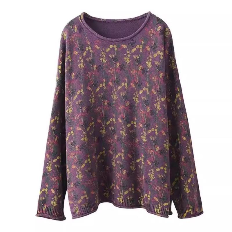 Johnature Нишевая футболка с цветочным принтом, модная, индивидуальная, винтажная, с круглым вырезом, с длинными рукавами, в китайском стиле, свободная, повседневная футболка