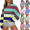 Women's Casual Fashion Comfortable Loose Round Neck Multicolor Printed Long Sleeve Sweater Top