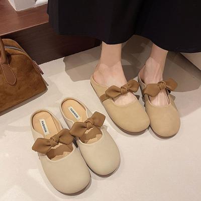 Тапочки Baotou, женская верхняя одежда на мягкой подошве, весна-лето 2025, новые туфли на плоской подошве с мягким бантом и одной педалью, полуподдерживающие одинарные туфли