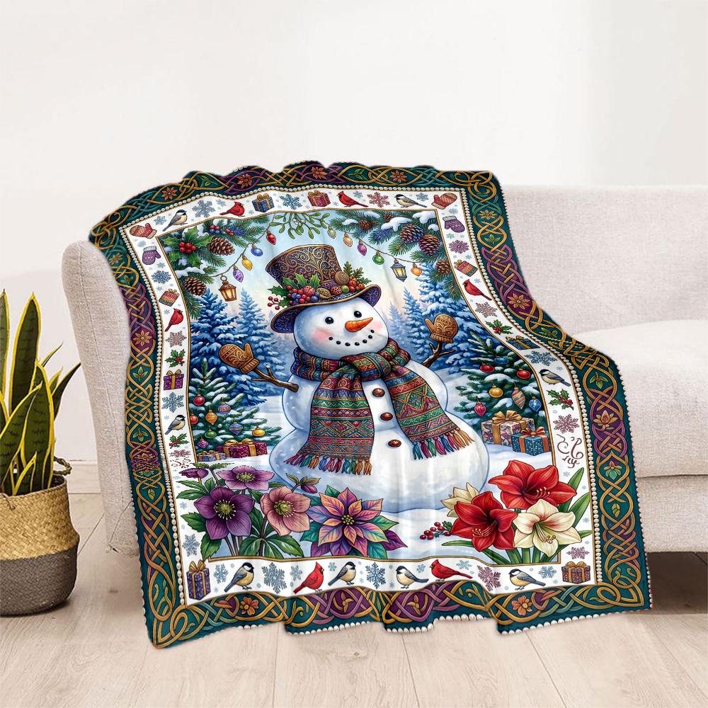 Winter Wonderland Snowman Flannel Blanket-Soft and Suitable for Sofas,Beds,Offices,Travel,All Seasons,Great Gift for Holidays and Birthdays.