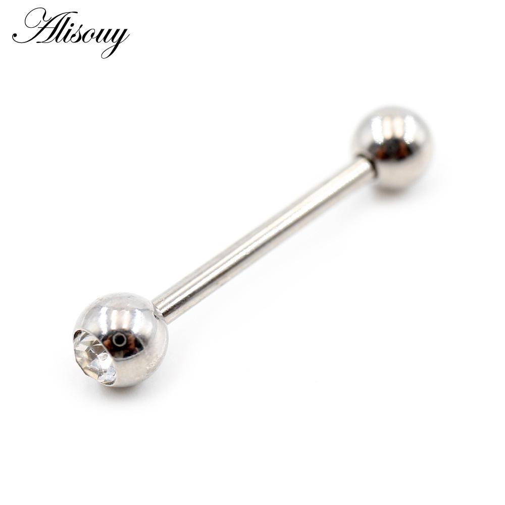 Alisouy 2 шт., 14 г/16 г, шарик из кубического циркона, кольца из нержавеющей стали для языка, пирсинг перегородки, промышленные серьги-штанги, украшения для тела