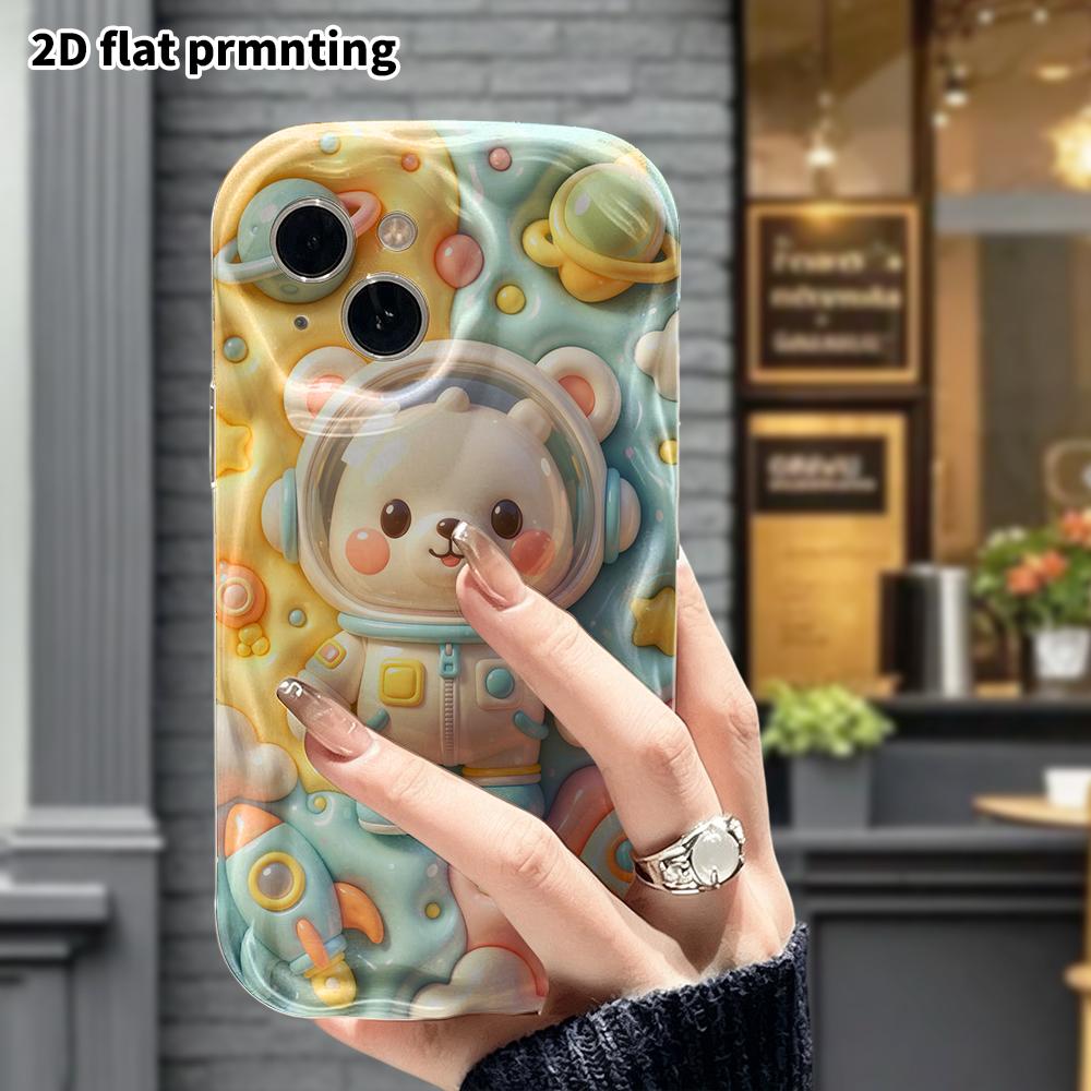 Phone Case: 2D flat design suitable for iPhone 18 17 16 15 14 13 Pro protective case, Astronaut Bear, perfect Christmas and Halloween holiday gift