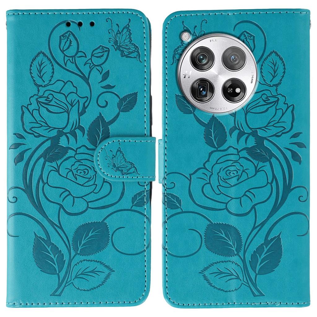 For OnePlus 12 5G Case Wallet Stand Imprinted Rose Butterfly PU Leather Phone Cover