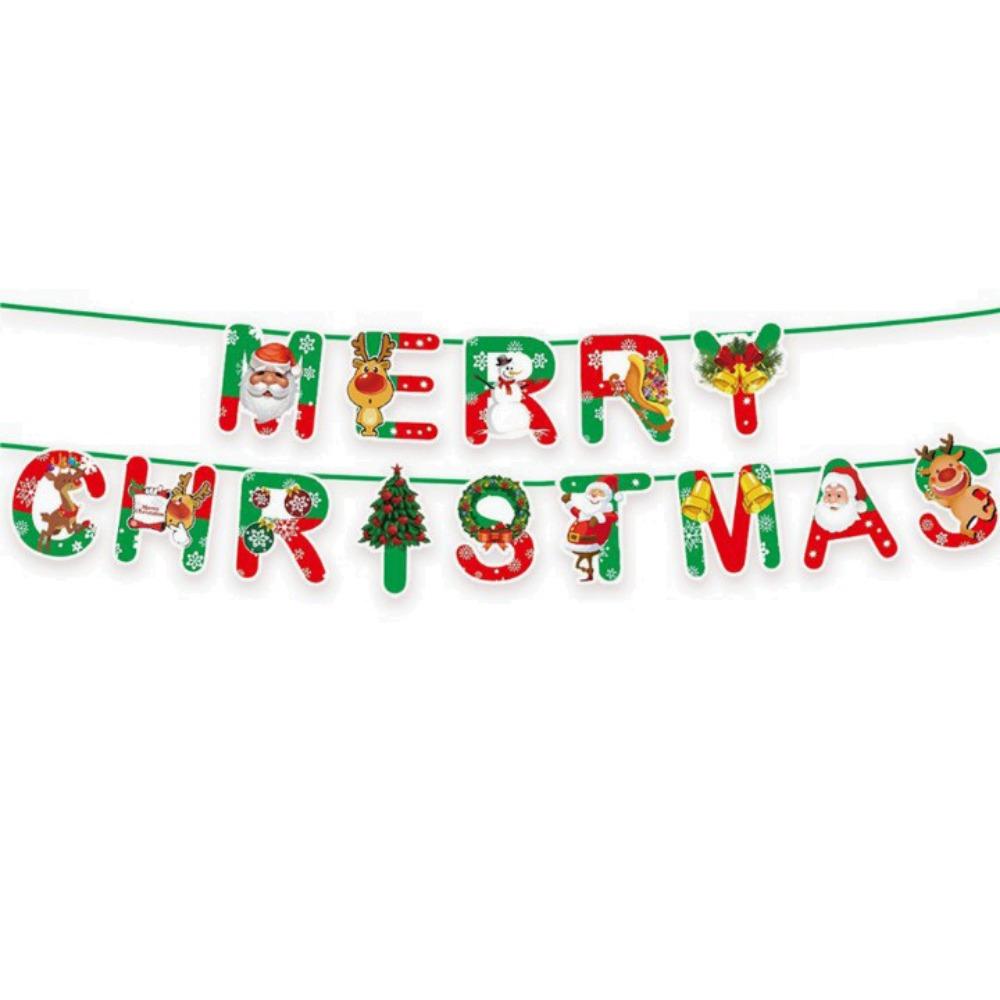 Cartoon Print Merry Christmas Banner Paper Holiday Party Bunting  New Year Decorations