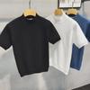 2023 Мужская модная однотонная трикотажная футболка-свитер с полувысоким воротником и коротким рукавом