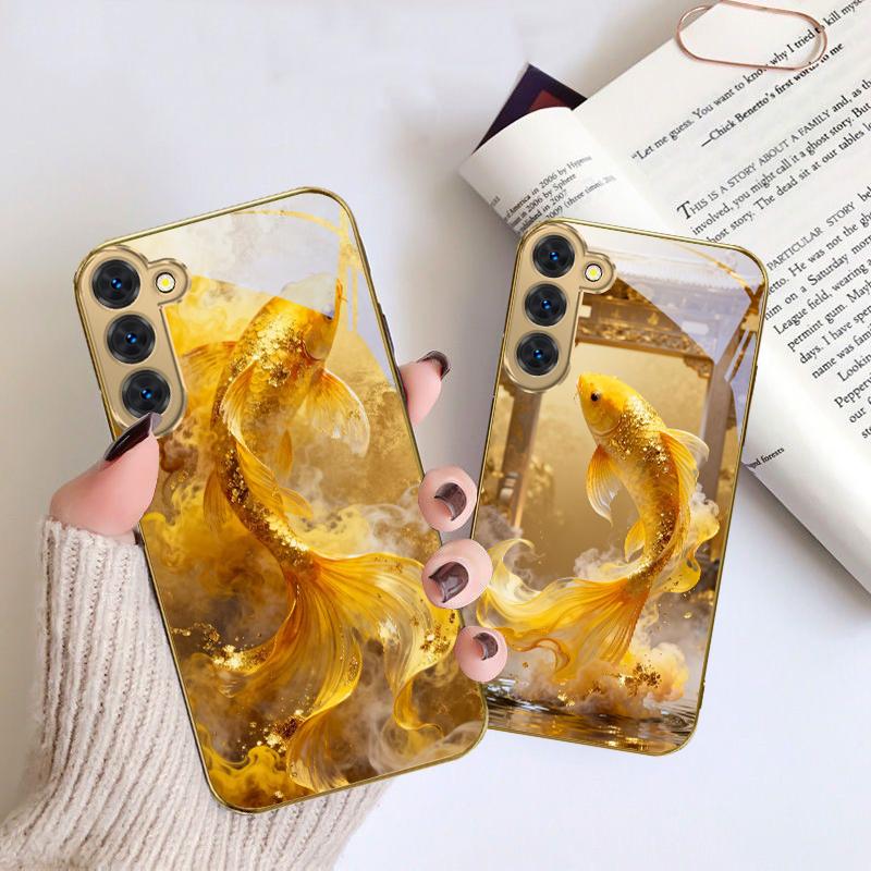 Милая золотая рыба кои Для Samsung Galaxy S20 FE S21 S22 S23 Plus S24 Ultra S25Ultra S21+ S9+ S22Plus Золотой стеклянный чехол для телефона