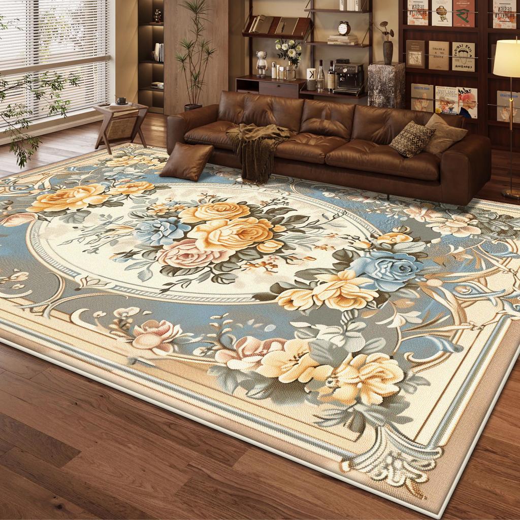 European Style Home Decoration Living Room Rug Non-slip Cute Girl Room Decor Carpet Floral Design Dressing Table Mat Washable