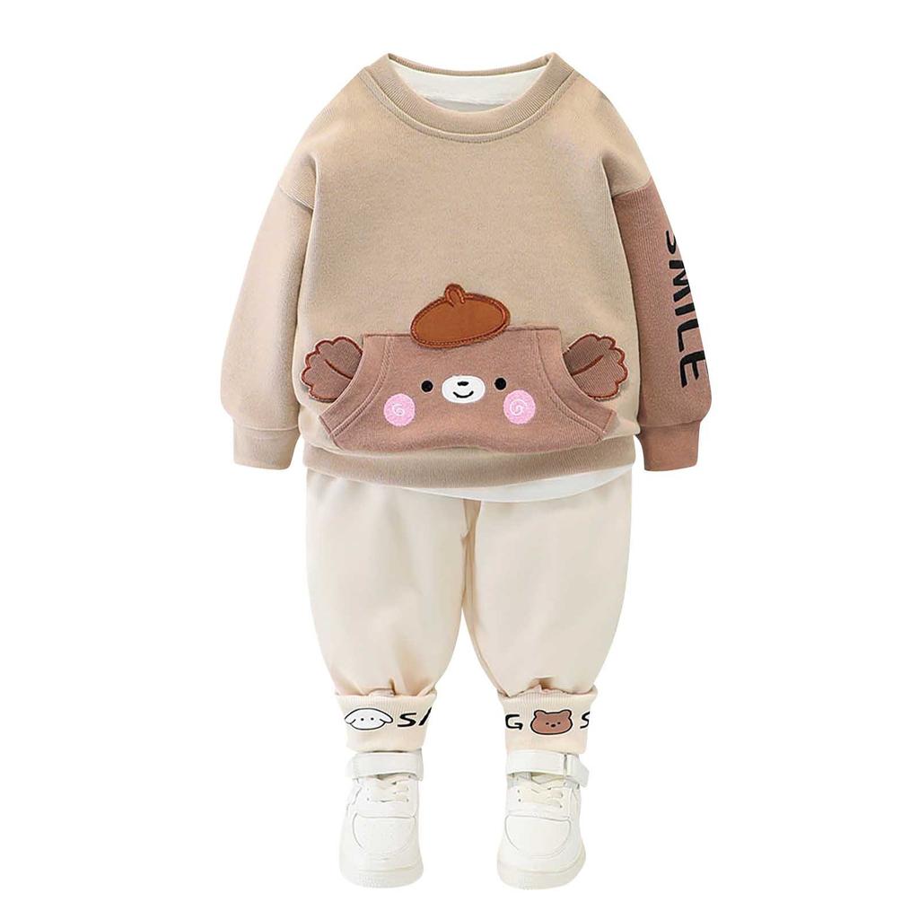 Симпатичные топы с принтом + штаны для маленьких девочек и мальчиков, пижамный спортивный костюм, комплект одежды