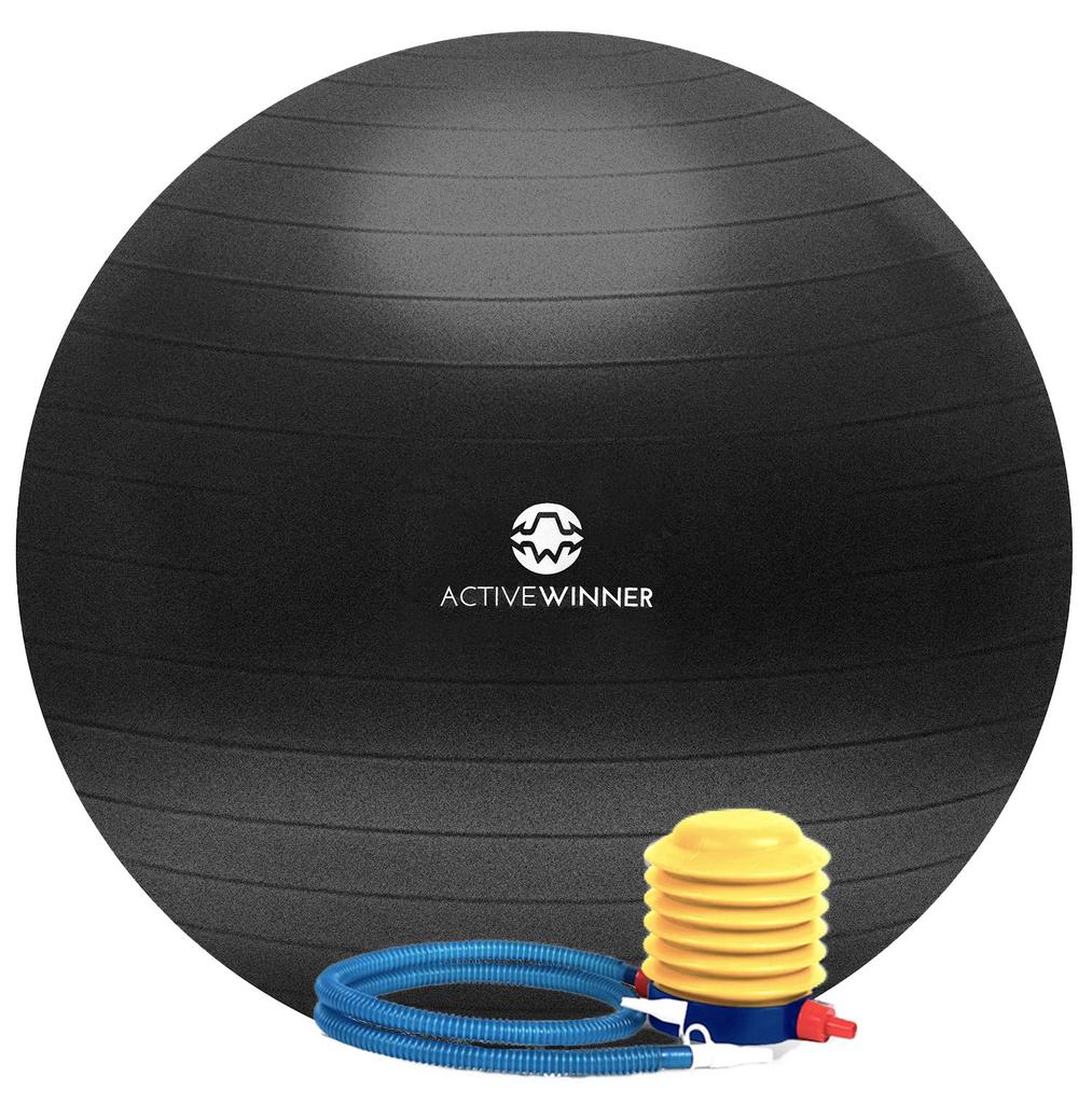 Active Winner Balance with Foot for Strength and Office Chair Use Ball, 65cm, Black, Anti-Burst, Thick, Non-Slip, Pump, Yoga, Pilates, Training,