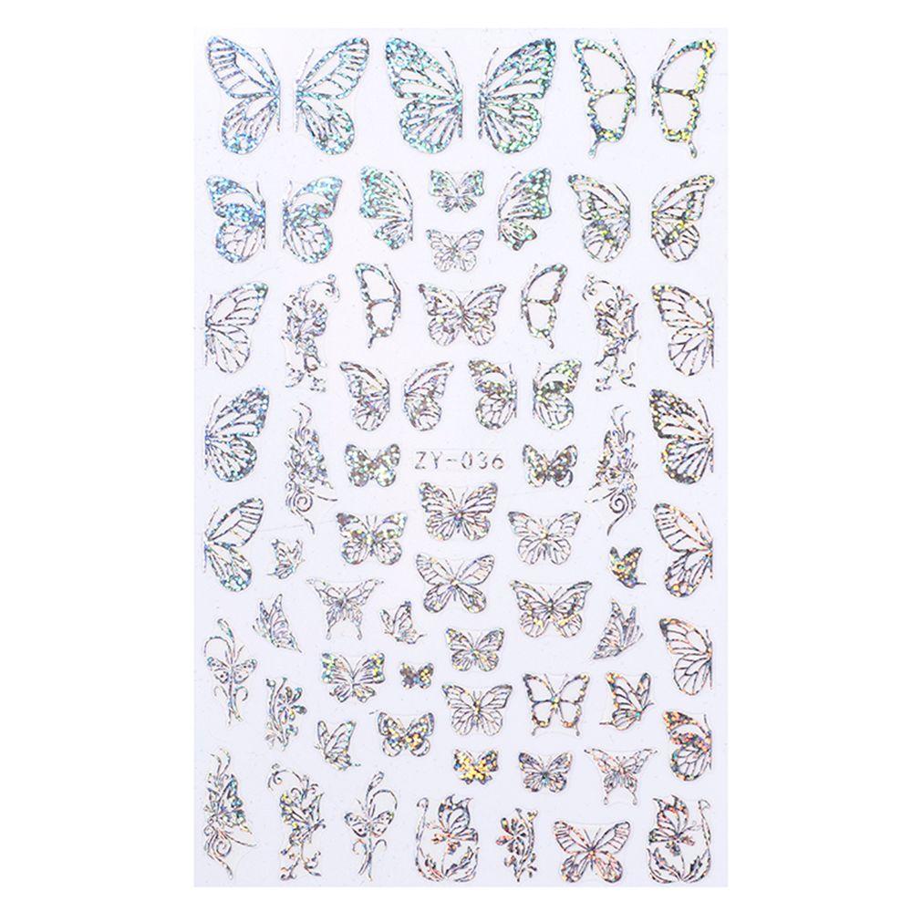 Hot Nail Decals Gold Silver DIY Nail Stickers 3D Butterfly Adhesive Holographic