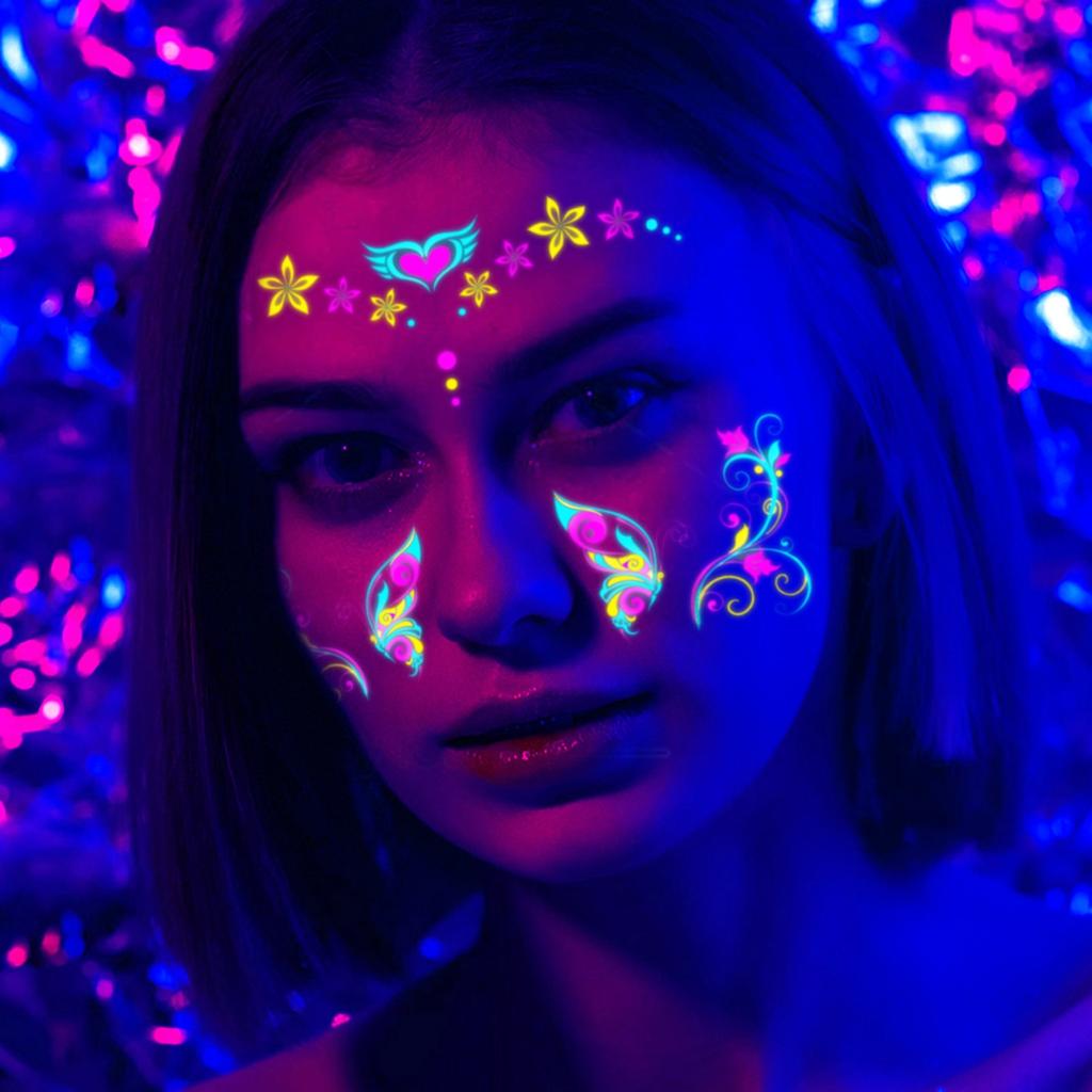 Карнавальный музыкальный фестиваль флуоресцентные наклейки для лица водонепроницаемые ночные клубы макияж шар неоновые светящиеся наклейки