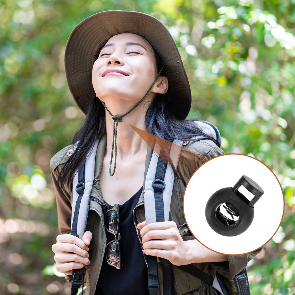 50pcs Plastic Cord Locks Spring Slider Toggles Clip End Stopper Fastener Round Ball Shape for Drawstrings Paracord Shoelace 8mm