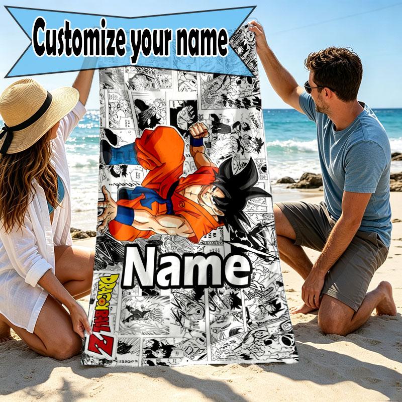 Custom Name Personalized DRAGON BALL Print Beach Towel, for Trip Camping Beach Party Home Decor, Birthday Gift for Family & Friends