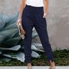 Summer Casual Elastic Waist Cropped Pants For Women Office Lady Solid Slim Pants With Pocket Streetwear Pantalon Femme 25779