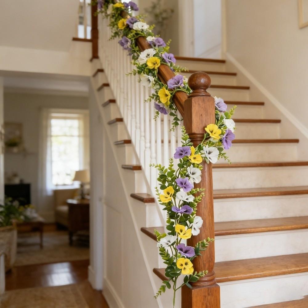 UV Resistant Artificial Pansy Vines Flexible Fake Flower Vines Eucalyptus Leaf Garland  Home Mantle