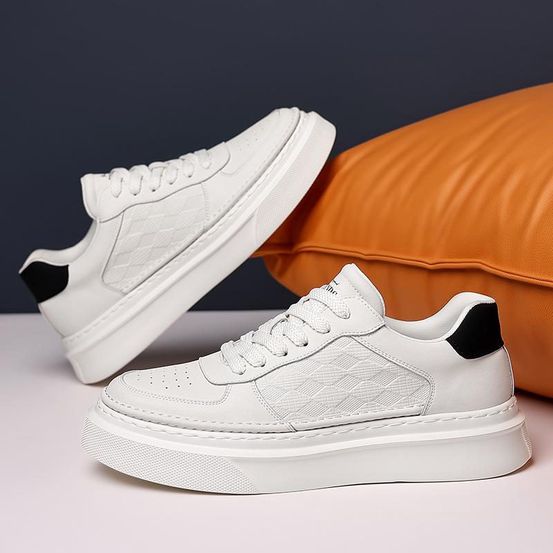 Новые мужские туфли из натуральной кожи, белые туфли для скейтбординга на толстой подошве, молодежные модные кроссовки на шнуровке