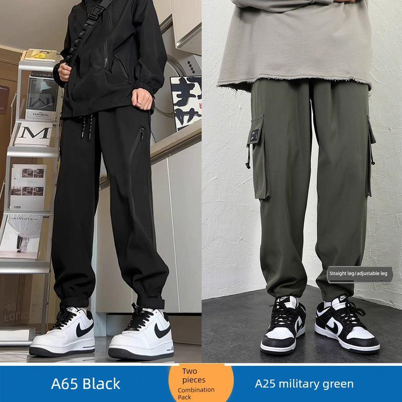 American-Style Black Cargo Pants for Men Paired with Martin Boots, Vibe Functional Straight-Leg Autumn Jogger Pants