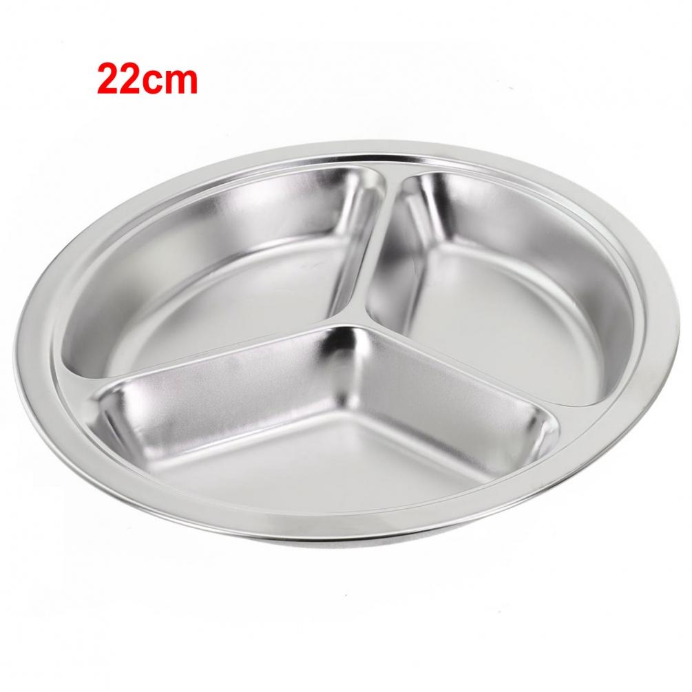 Stainless Steel 3-Compartments-Divided Plate Food Serving Lunch Dinner Dish Tray