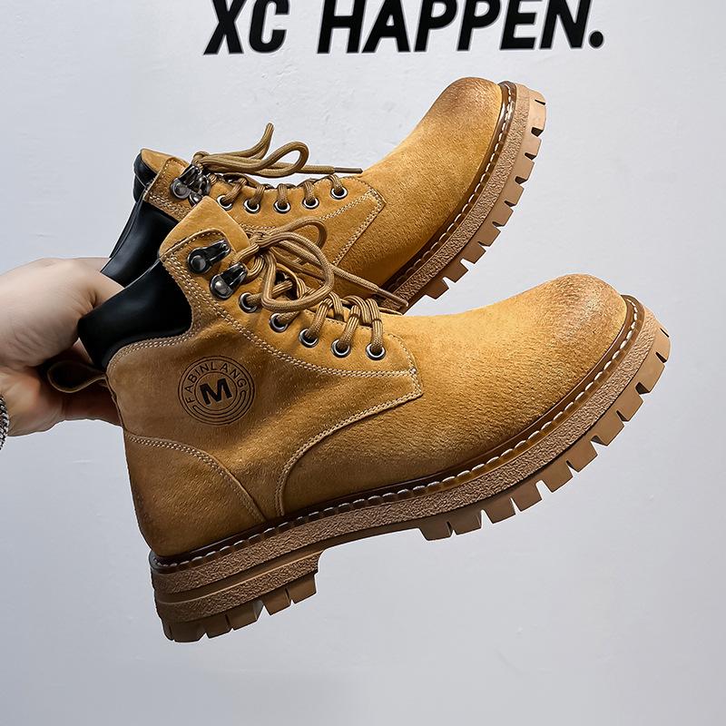 Осенние ботинки Мартин мужские с внутренней высотой, увеличивающей рост, в британском стиле, высокие, рабочие мужские ботинки средней высоты, универсальный тренд, ботинки цвета ревеня 6711-M
