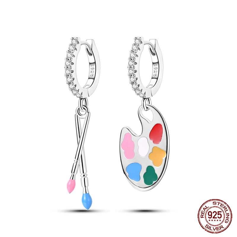 100% 925 Silver Earrings For Women Colorful Zircon Star Butterfly Devil's Eye Pendants Earrings Elegant Party Jewelry