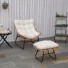 Garden Chair/Armchair with Footrest in Epoxy-Coated Metal and Rattan-Look Woven Resin with Cushions