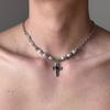 Irregular Titanium Steel Gravel Pearl Love Cross Pendant Necklace Street Hip Hop Trend Men'S And Women'S Collarbone Chain