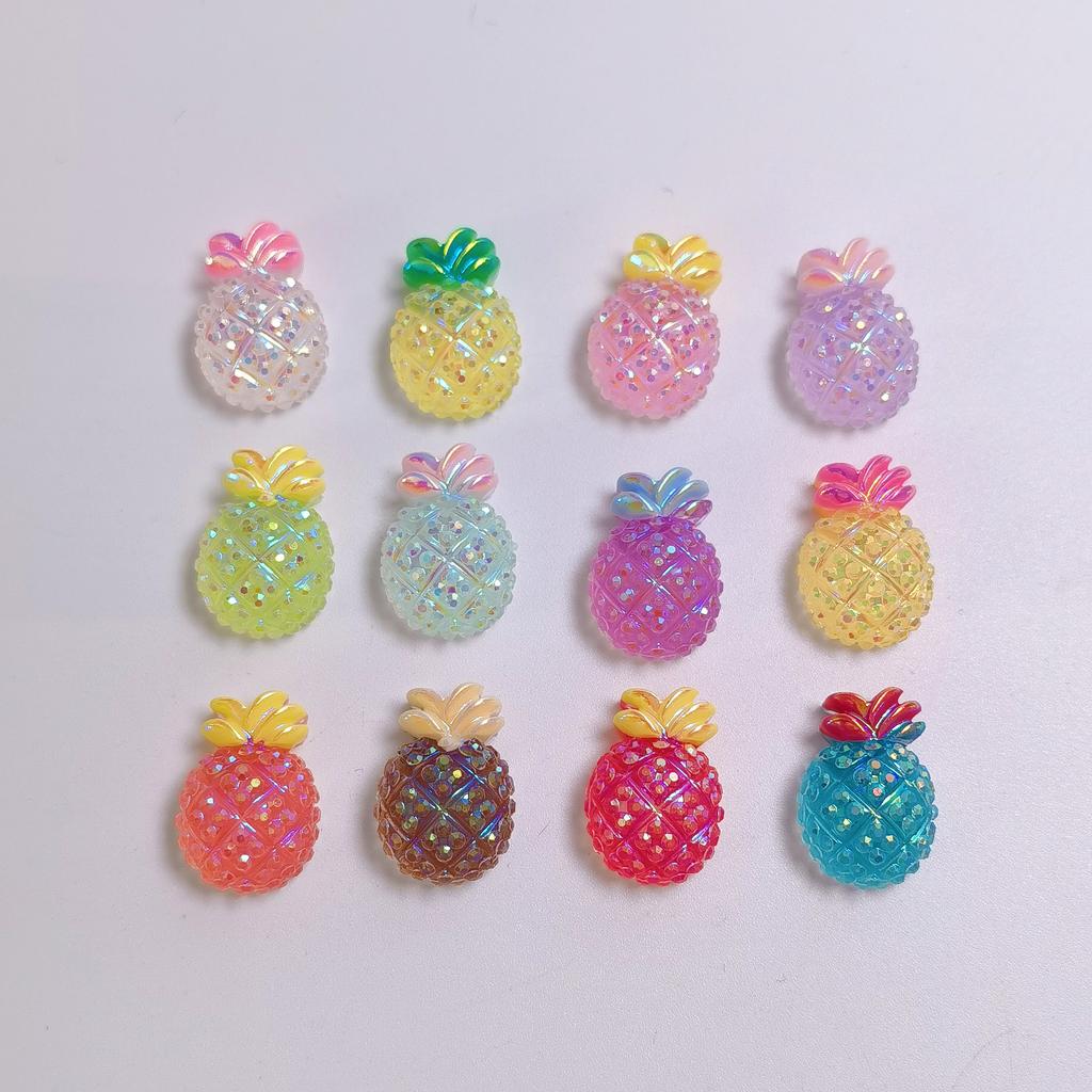 Bulk 100Pcs 11*16MM Mini Resin Pineapple Fruit Flatback Resin Cabochons Embellishments for Photo Frame Nail Art Jewelry Making