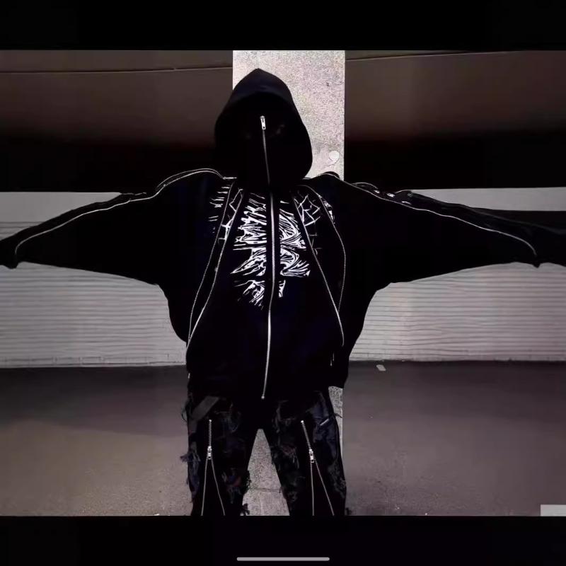 Европейские и американские уличные трендовые темные шапки-молнии Harajuku Y2K для мужчин и женщин с капюшоном