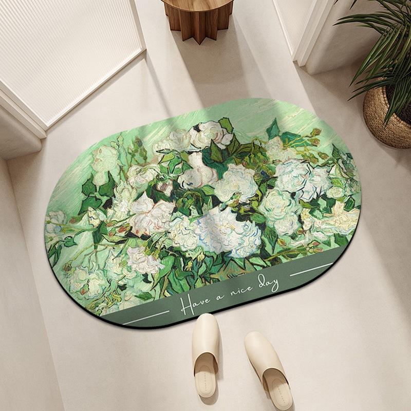 Коврик для пола в ванной в стиле ретро Овальный коврик для ванной комнаты Противоскользящий коврик для ванной комнаты Диатомовая грязь Водопоглощающий коврик Коврик для ванной комнаты Туалетный коврик для ног Коврик для двери