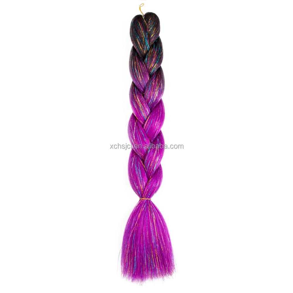 Customized Soft Heat Resistant Fiber Festival Ombre Pure 2 3 4 5 Tone Color Tinsel Glitter Jumbo Braiids