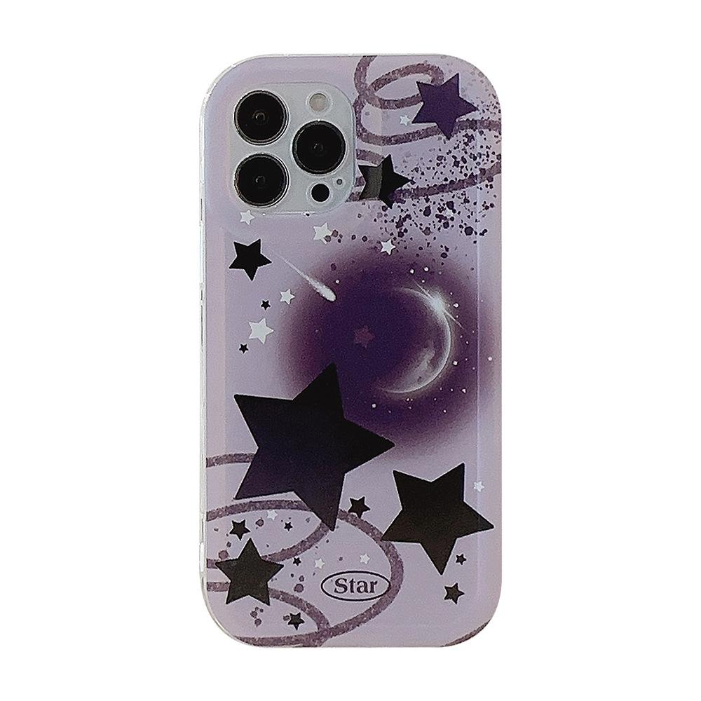 Planet Universe Stars Purple Cartoon Phone Case For Iphone 14 Pro Max Plus 13 12 11 Promax Silicone Soft Ins Back Cover