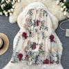 Summer Women Elegant Mesh Embroidery Flower Long Midi Tulle Skirt
