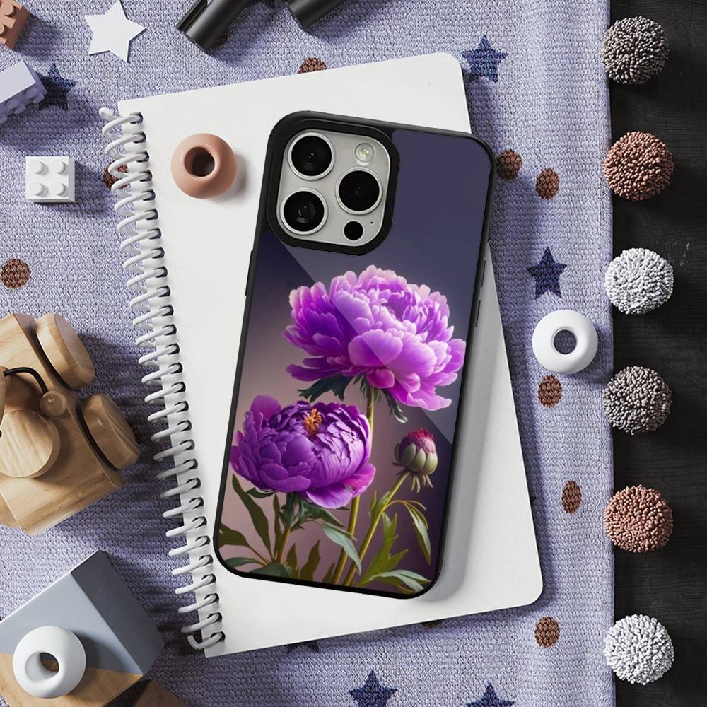Pink Purple Peony Elegant For iPhone 15,Mini,13,Max,11,12,Pro,16,17,14,Plus,For Magsafe,Magnetic Wireless Charging Case