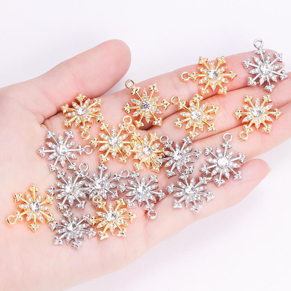 10Pcs Shiny Snowflake Charms Jewelry Making Women's Zircon Necklace Earrings Party Gift Festival Clavicle Chain Jewelry Pendant