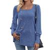 Autumn and Winter Women's Blouse Knitwear with Buckle Square Neck Solid Color Long Sleeve Tops