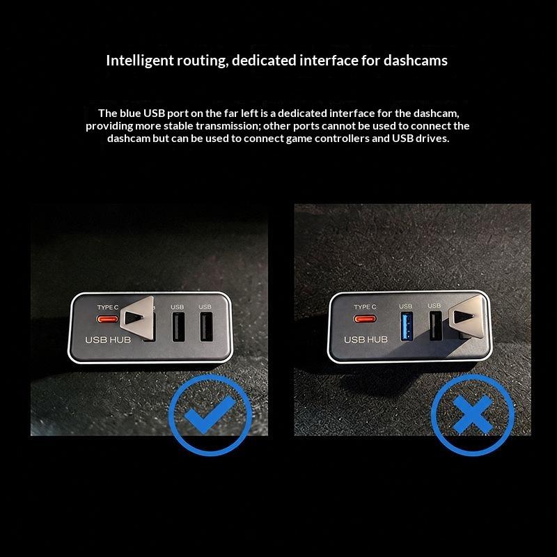 Car Glove Box USB HUB Docking Station 4-in-1 Multi Port Type C Splitter Adapter with Overcurrent Protection for Safety Use