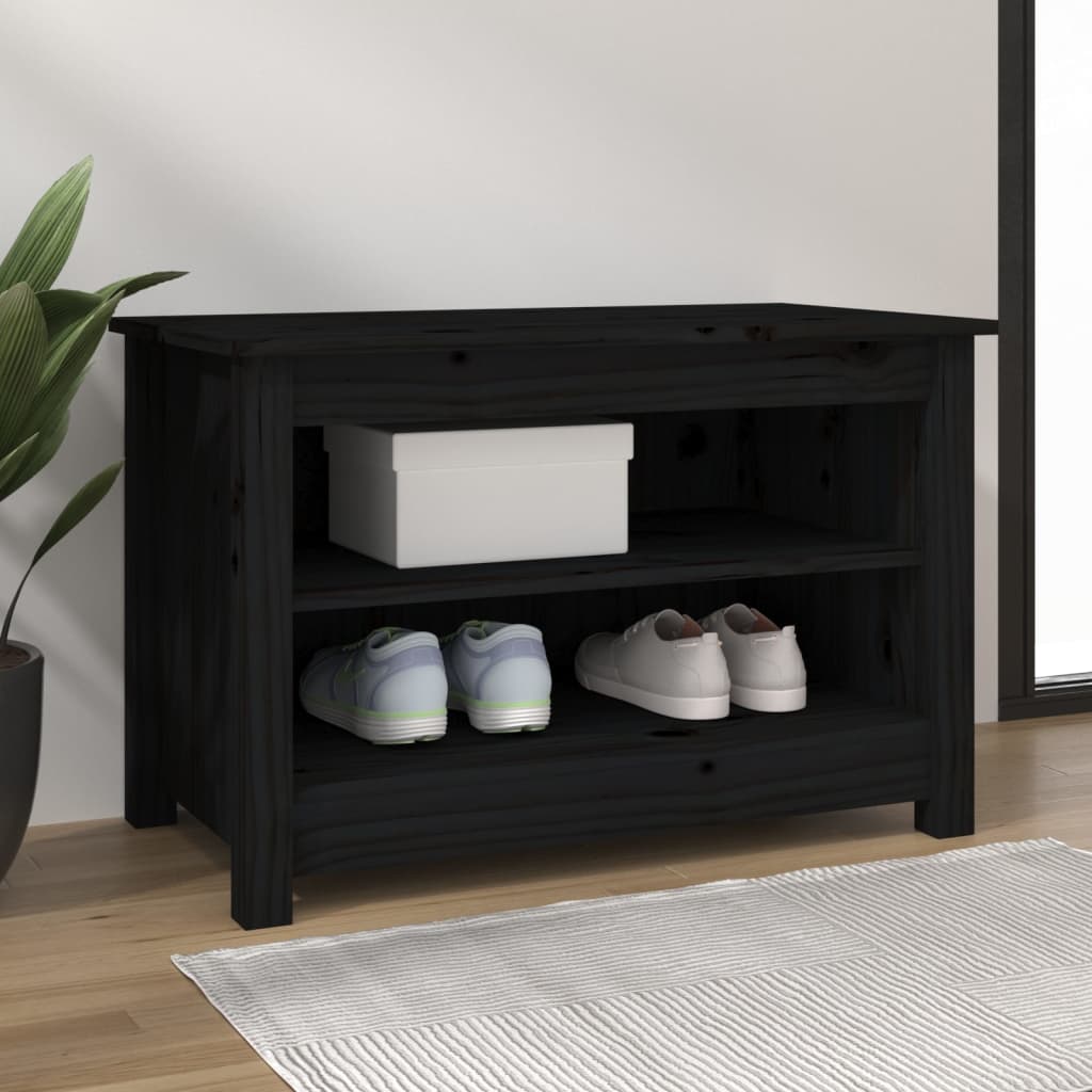 Shoe Bench Black 70x38x45.5 cm Solid Pine Wood