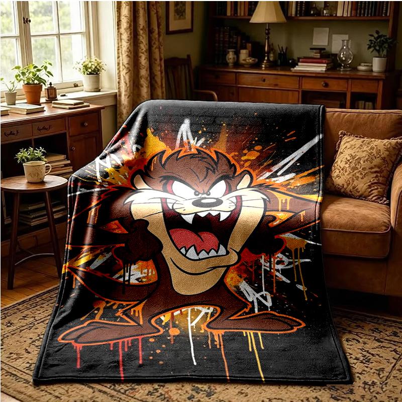 Tazma-nian Devil Spray Art Throws Blanket Flannel Blankets Plush for Couch Bed Gifts for Men Women Travel picnic blanket Christmas fan gifts