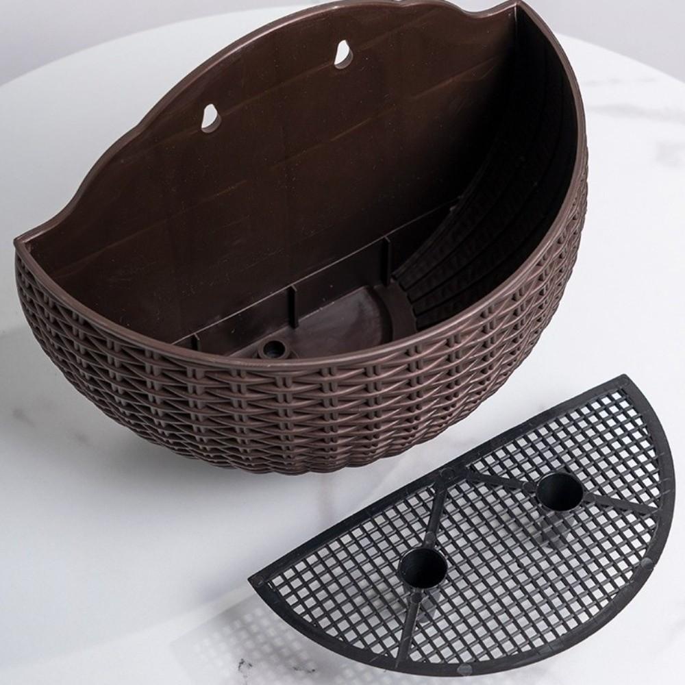 Plastic Rattan Weaving Hanging Flowerpot Half Round Over Fence Planter Wall Flower Pot Flower Shop