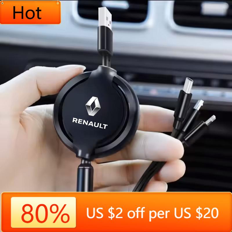 2026 Hot For Renault Interior Stickers Car 3 In 1 Retractable Micro Data Wire USB Type C Fast Charging For Renault Megane 2 3 4